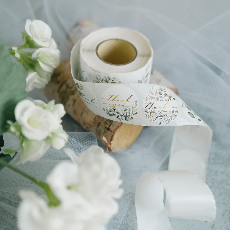 Gooji Thank You Stickers â€“ 500Pcs Roll Greenery Gold Foil Thank You Stamp â€“ 1.5 Inch Thank You Stickers for Packaging â€“ 4 Designs â€“ Ideal for Wedding and Party Favors, Envelopes, Boutiques - Image 3